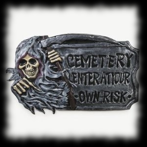 Cemetery Sign with Grim Reaper For Sale