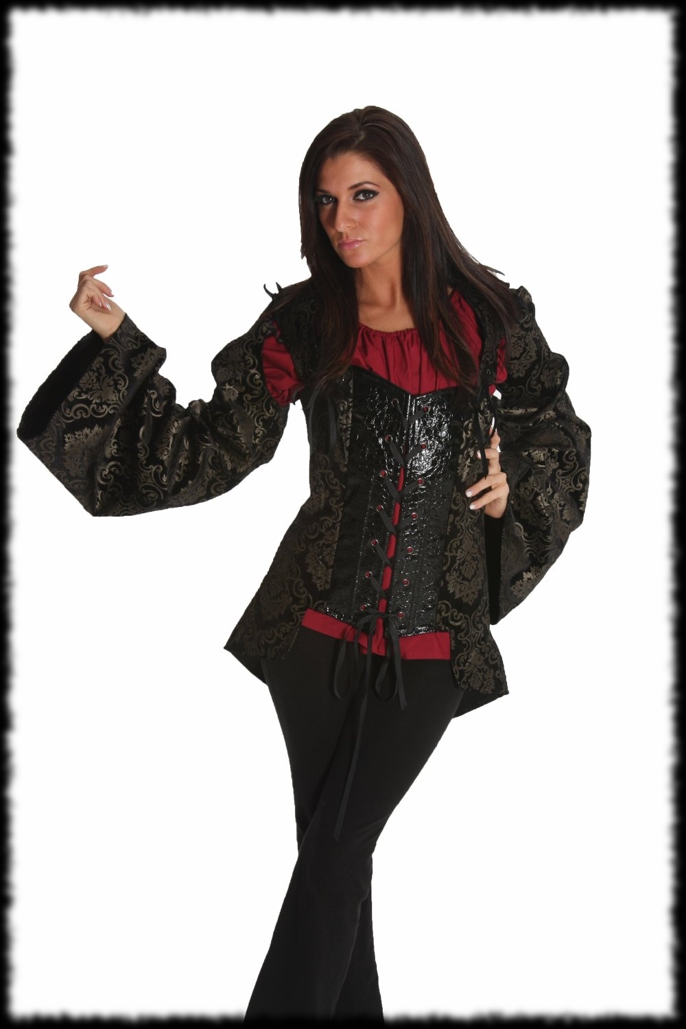 Lady's Deluxe Pirate Halloween Costume Top with Sleaves