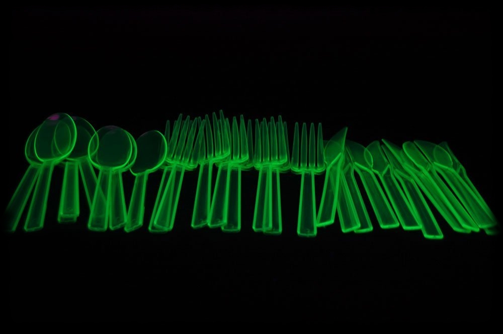 Black Light Reactive Green Forks Knives and Spoons