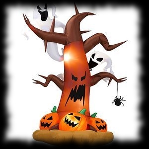 Huge 8 Foot Tall Air Blown Inflatable Halloween Tree with Ghosts and Pumpkins