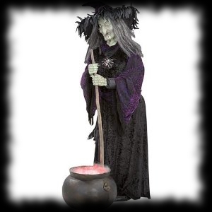 Deluxe Life Sized Animated Graveyard Witch with Culdron