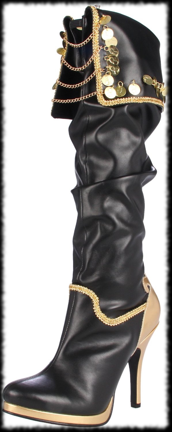Lady's Buccaneer Pirate Boot Black with Gold Trim