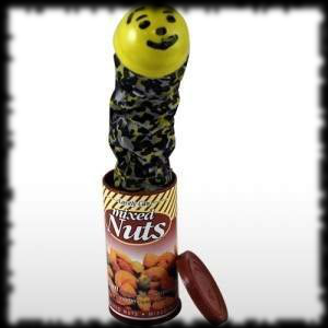 Spring loaded can of mixed nuts Halloween party prank ideas