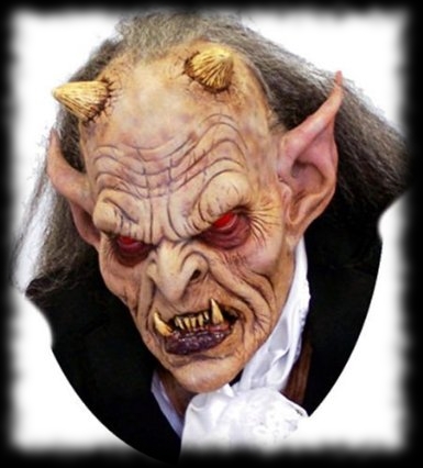 Horned Vampire Demon Mask with Hair for Halloween