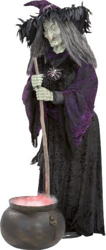 Animated Life Size Witch and Cauldron Halloween Prop